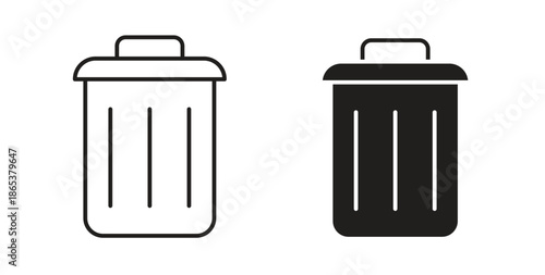 Trash Bin icons illustration, editable stroke, flat design style isolated on white