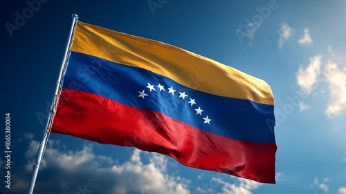 venezuelan flag waving in blue sky