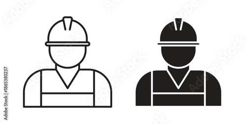 Worker icons illustration, editable stroke, flat design style isolated on white