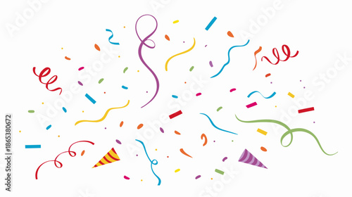 Colorful Confetti and Streamers Bursting and Falling for Party Celebration
