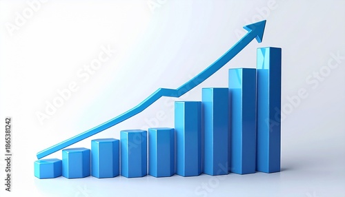 Free Download Blue bar graph with increasing columns and an upward pointing arrow, on white - GFXLoad