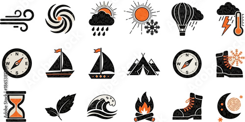 Collection of minimalist wind and weather icons in black line art