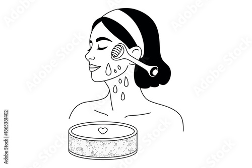 A woman enjoying a relaxing facial treatment with a brush and a heart-shaped soap