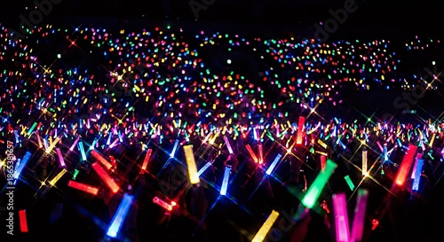ライブ会場で輝くカラフルなペンライトの海　生成AI