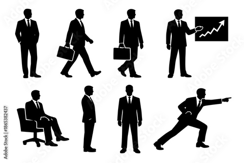 Businessman silhouettes: professional poses and dynamic actions for presentations
