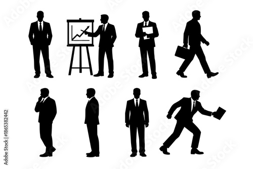 Business silhouette set: professional men in various corporate activities
