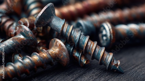 Macro Photo of Steel Screws – Industrial Background