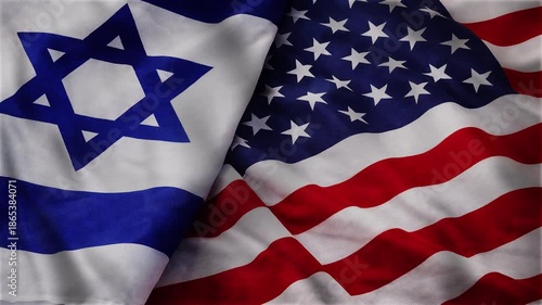 USA Israel. Video American flag and Flag of Israel conveys the partnership between the two states through the main symbols of these countries
