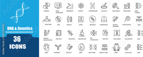 DNA & Geneticsicon line icon set.DNA research outine icons set with editable stroke.Containing  DNA, genetic,biology, GMO, test and more.Editable stroke. Vector illustration