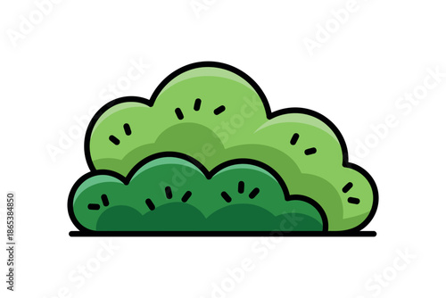 A cartoon illustration of a green kiwi fruit with black seeds on a white background