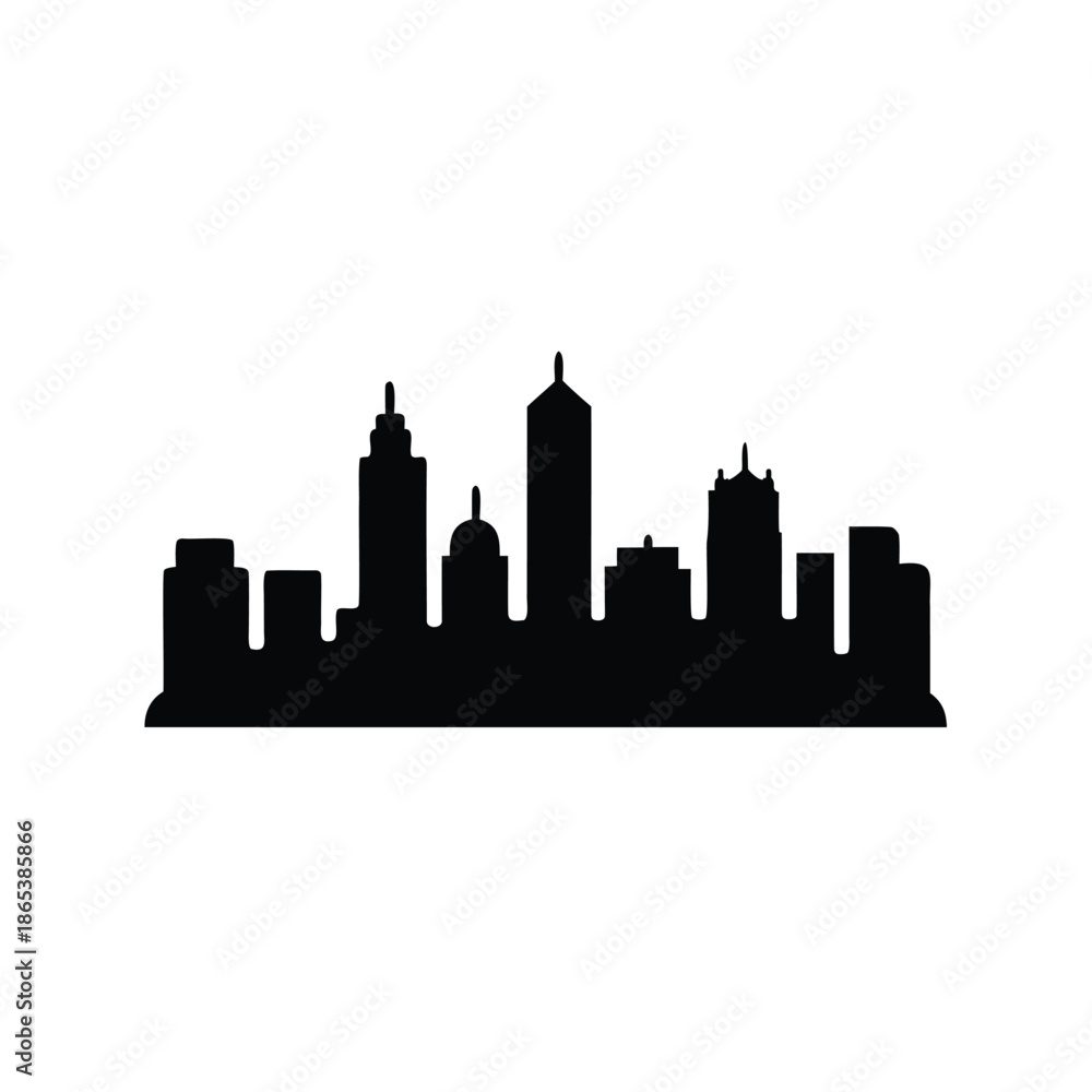 Obraz premium Dramatic Skyline Silhouette Against White Background Depicting Urban Landscape Beauty