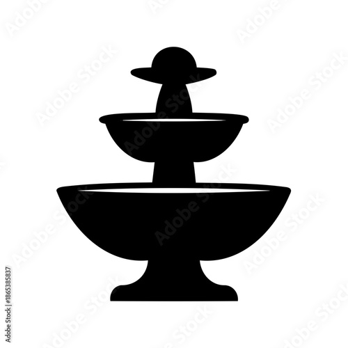 Black and white illustration of a decorative fountain with multiple tiers