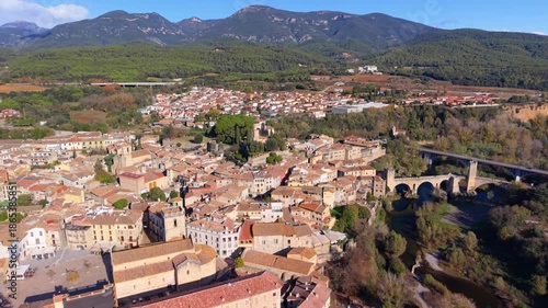 Medieval town of besalu aerial view with romanesque bridge