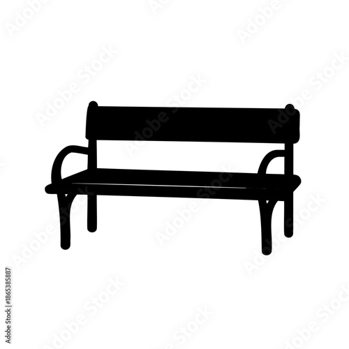 Silhouette image of a park bench isolated on a white background