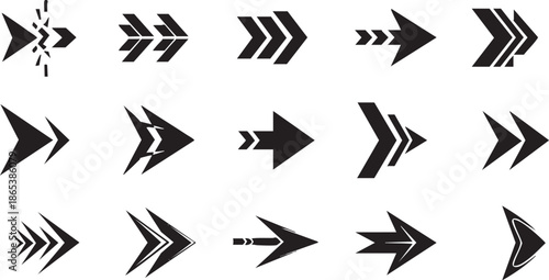 Sharp and aggressive black arrow icons for dynamic graphic design