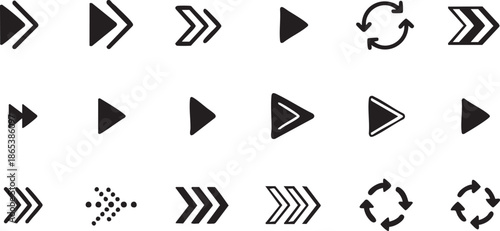 Geometric black arrow icons and directional triangle symbols set
