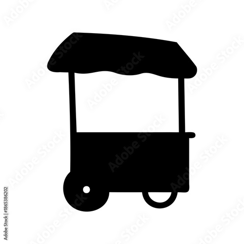 Silhouette of a small wheeled cart with a roof for selling goods