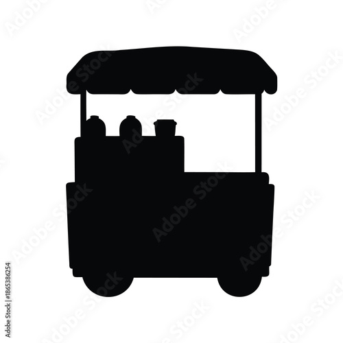 Silhouette of a vintage street food cart with beverage containers displayed