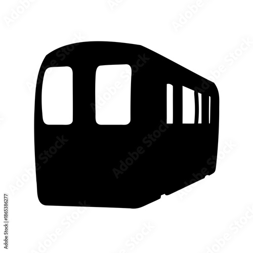A striking silhouette of an isolated modern subway train car on display