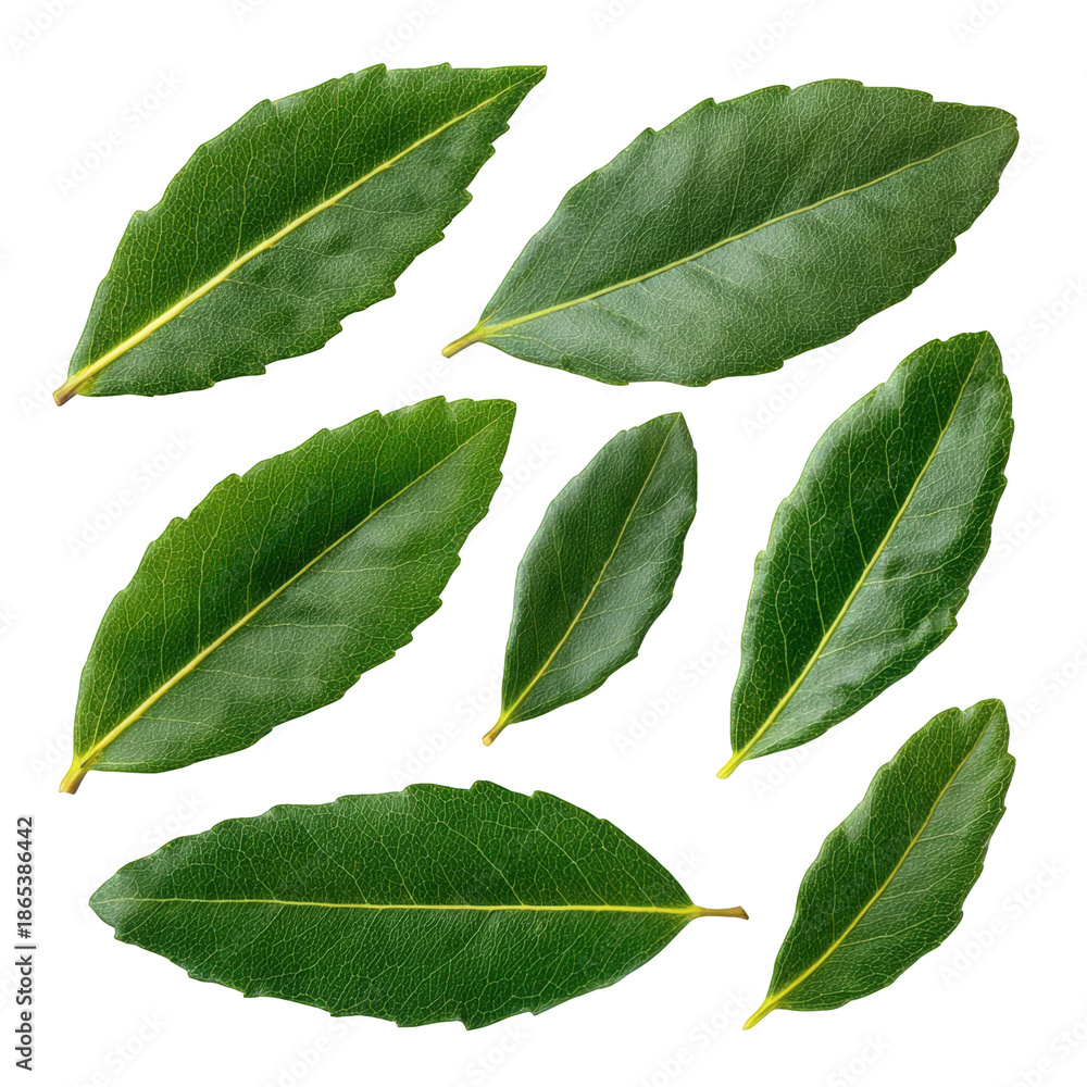 Obraz premium Collection of fresh green leaves isolated on transparent background