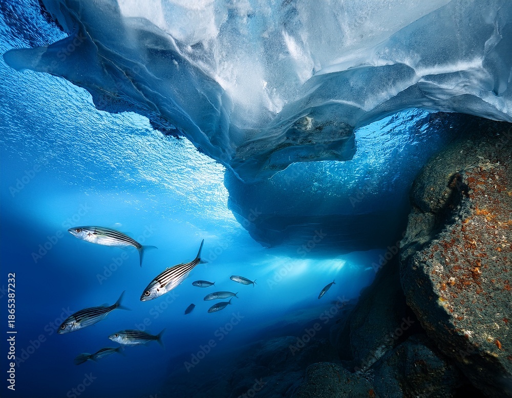 Fototapeta premium fish swimming through icy caves in a frozen ocean habitat