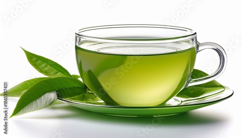 cup of green tea isolated on white generative image