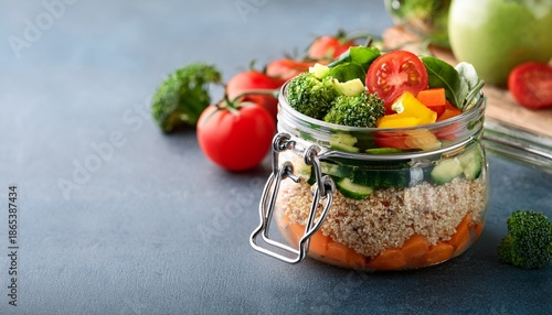 healthy boost salad jar with fresh vegetables and quinoa