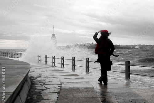 The Southwester wind is truly showing its power today, turning the usually serene Bosphorus into a dramatic, crashing spectacle around the historic Maiden's Tower.