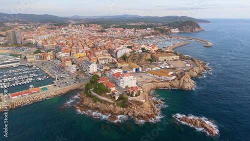 Scenic palamos aerial view with harbor and coastline
