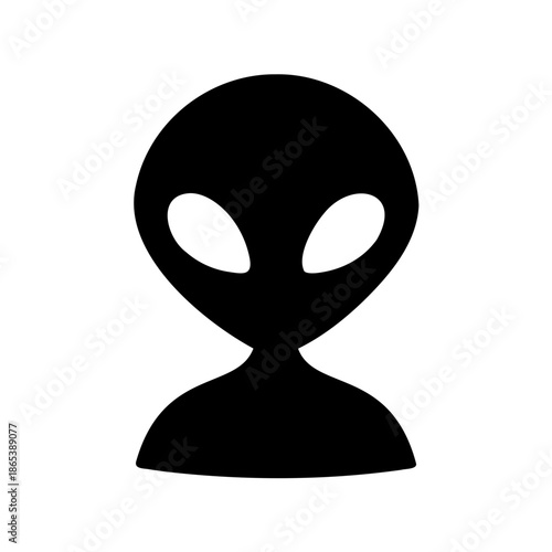 Simple and stark silhouette of an alien head with large eyes