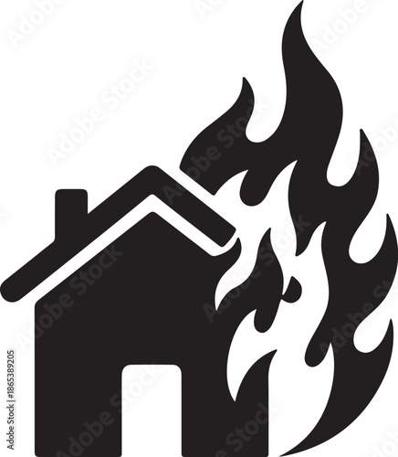 House on fire icon representing property damage, emergency, and potential disaster