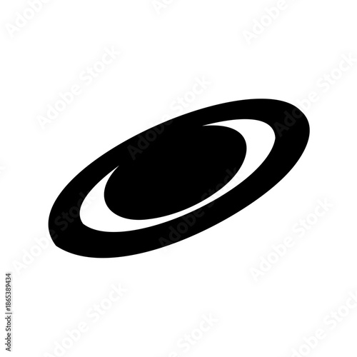 Abstract Black Shape Isolated on White Background, Circular Elliptical Ring
