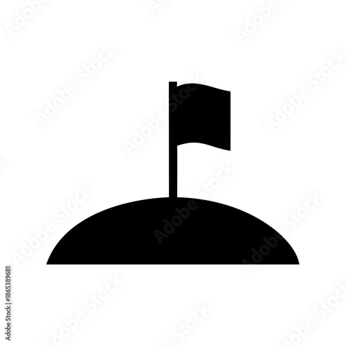 Simple black silhouette of a flag on a hill or mound