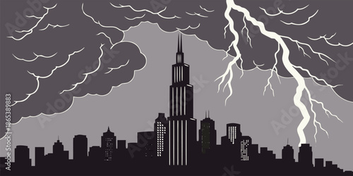 Thunderstorm Over City Skyline