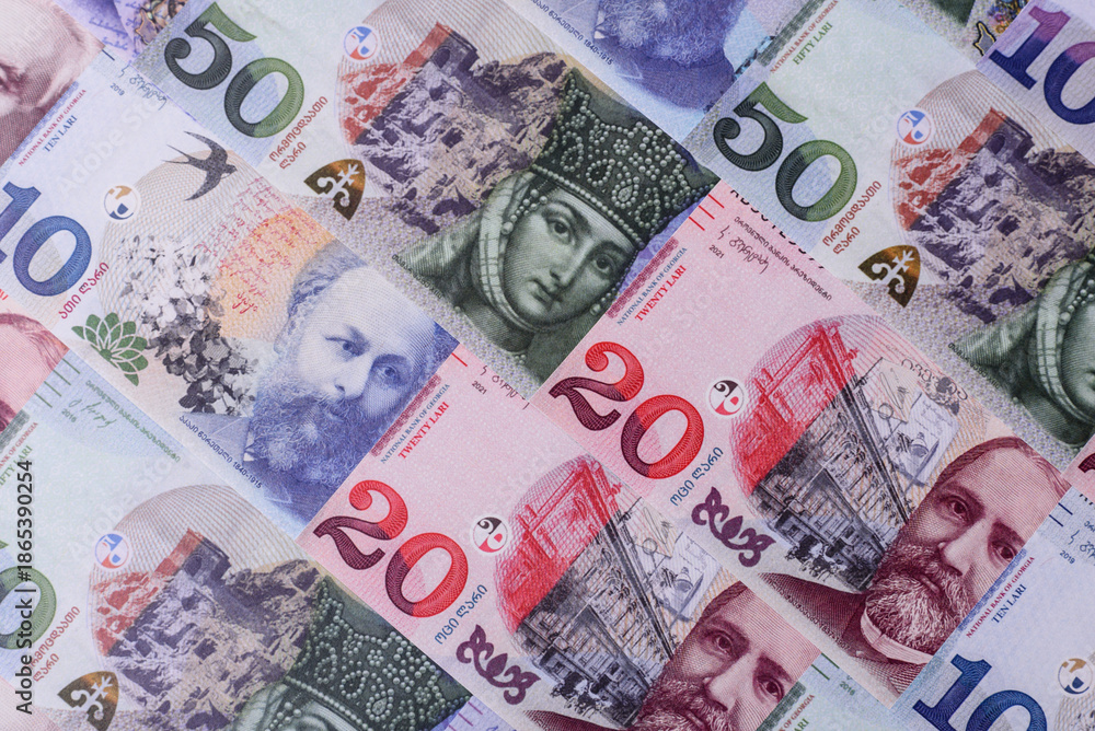 Obraz premium Georgia money, the georgian lari currency, banknotes. Georgian money, the lari