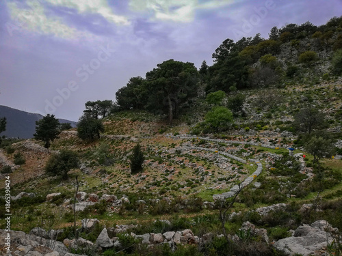 Olive trees and Mountain Landscape on the Lycian Way in Turkey