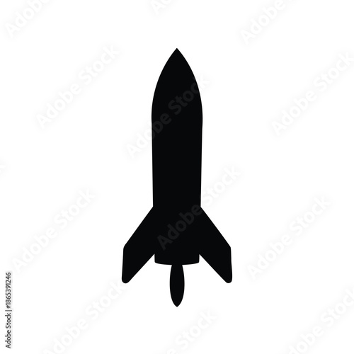 Black silhouette of a rocket ship ready for blastoff into space