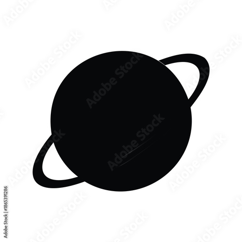 Minimalist Black and White Graphic Representation of a Ringed Planet like Saturn