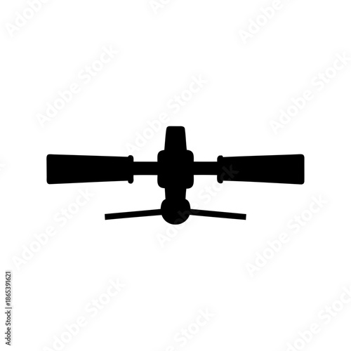 Overhead view of a black bicycle handlebar silhouette on a white background