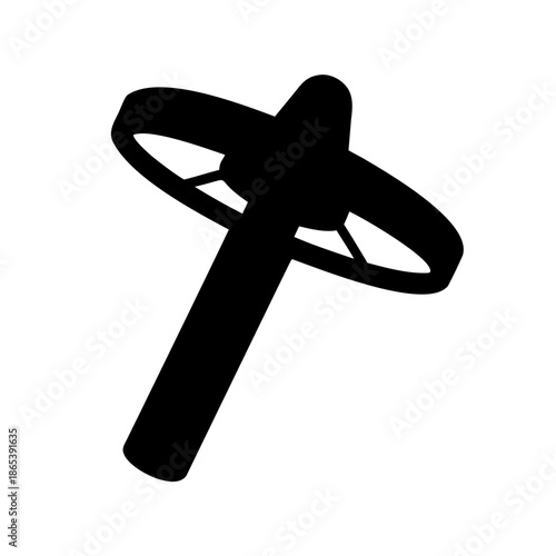 Monochrome silhouette of futuristic drone with circular frame and solid body