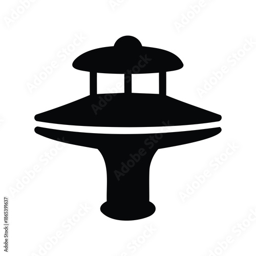 Stylized Black and White Silhouette of a Modern Observation Tower Structure