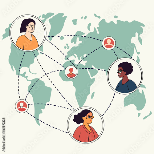 Global connections with diverse people networking worldwide