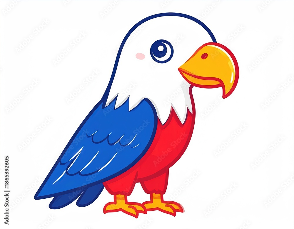 Obraz premium American bald eagle with white head and yellow beak and brown feathered body