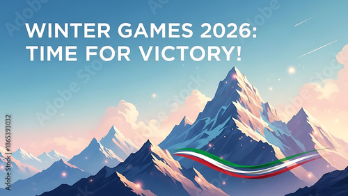 Winter Games 2026 promotional banner featuring majestic mountain scenery  