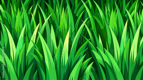 Vibrant Green Grass Illustration A Lush and Fresh Natural Background Depicting Animated Blades for Spring and Summer Themes, Symbolizing Growth and Environmental Beauty