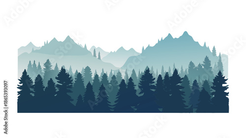 Majestic Mountain Range with Evergreen Forest Silhouettes