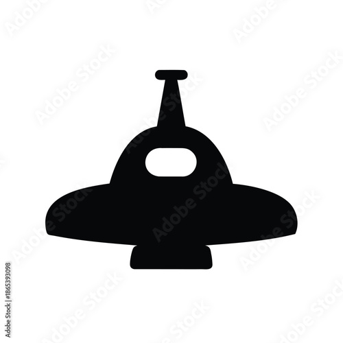 Simple black and white illustration of a classic science fiction spaceship