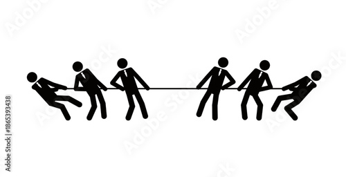 Corporate teamwork tug of war metaphor for power balance and business strategy