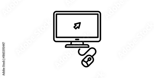 Minimal computer screen with navigation cursor and mouse vector illustration