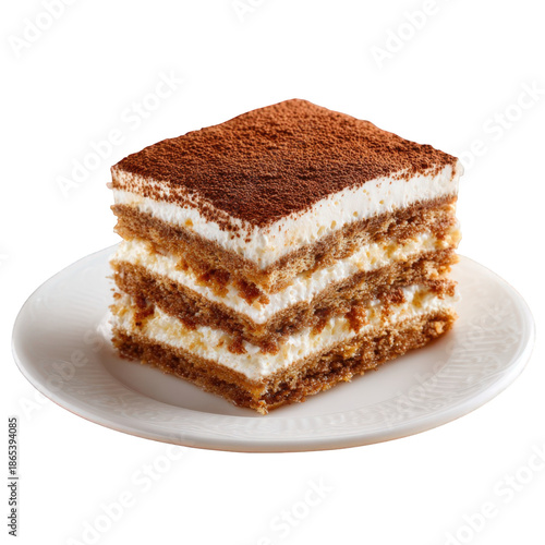 Layered tiramisu dessert isolated on transparent background